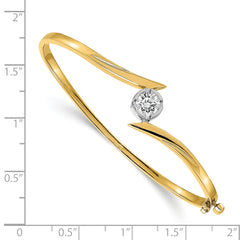 14k Two-tone Holds 3/4 carat 5.75mm Round Stone Hinged Oval Bangle Bracelet Mounting (No Stone Included)