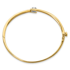 14k Two-tone Holds 1/4 carat 4.0mm Round Stone Hinged Oval Bangle Bracelet Mounting (No Stone Included)