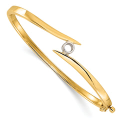 14k Two-tone Holds 1/4 carat 4.0mm Round Stone Hinged Oval Bangle Bracelet Mounting (No Stone Included)