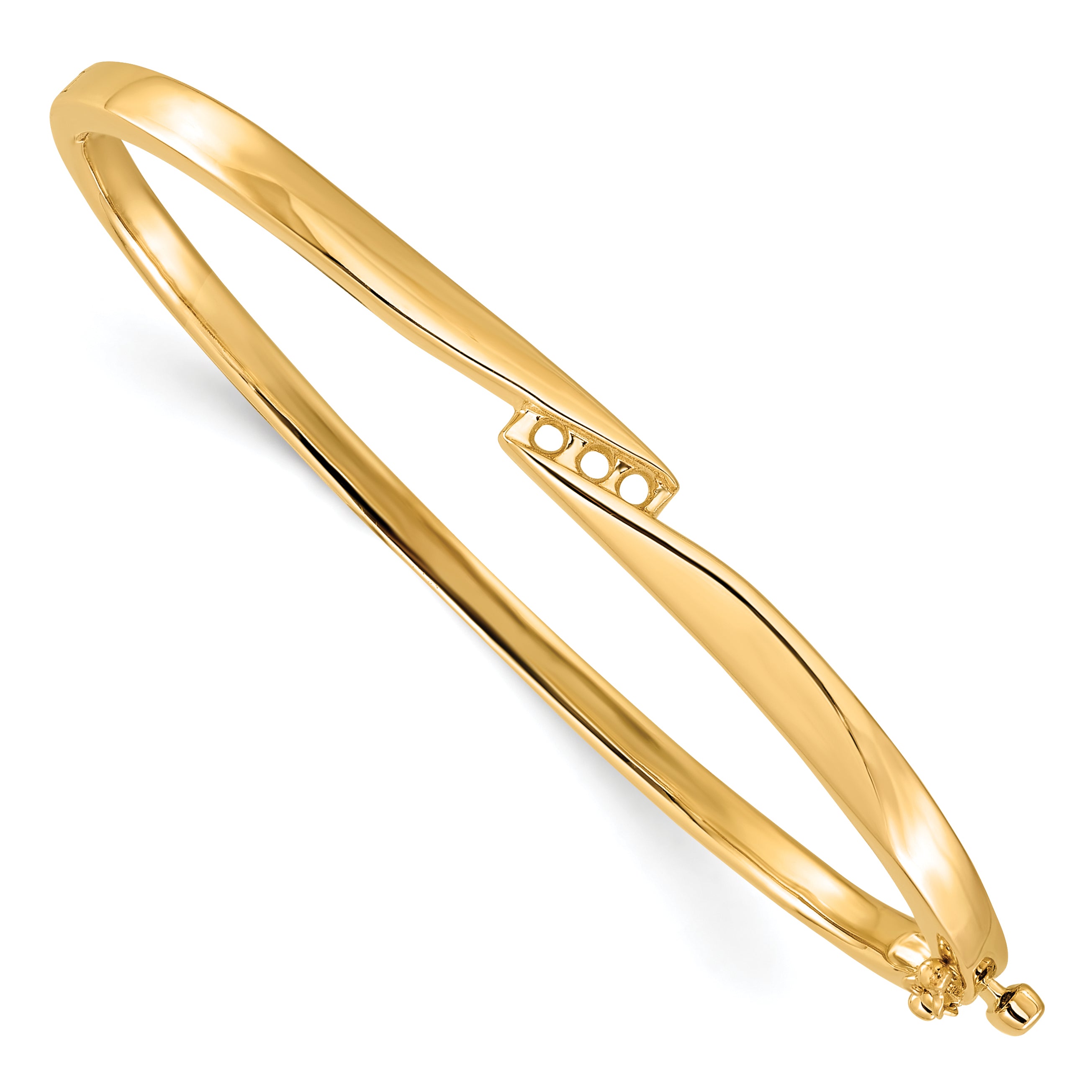 14k Holds 1/8 carat 3-2.2mm Round Stones Hinged Oval Bangle Bracelet Mounting (No Stone Included)