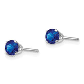 14K White Gold 4mm Round Blue Sapphire Stud Earrings with Rhodium Plating