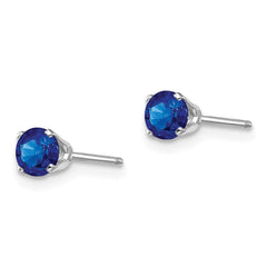 14K White Gold 4mm Round Blue Sapphire Stud Earrings with Rhodium Plating