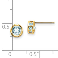 14k 5mm Bezel Aquamarine Stud Earrings