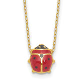 14K Polished Red and Black Enameled Ladybug 17 inch Necklace Plus 1 inch Extender