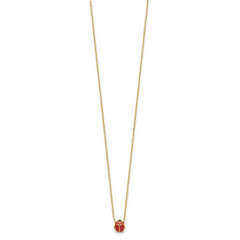 14k Polished Red and Black Enameled Ladybug 17 inch Necklace Plus 1 inch Extender