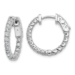 14k White Gold 1 carat Lab Grown Dia VS/SI+ G+ Round In and Out Safety Clasp Hoop Earrings