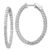 14k White Gold Diamond Oval Hoop w/Safety Clasp Earrings