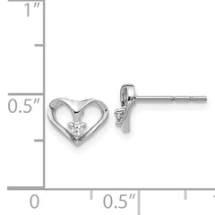 14k White Gold AA Diamond Heart Post Earrings