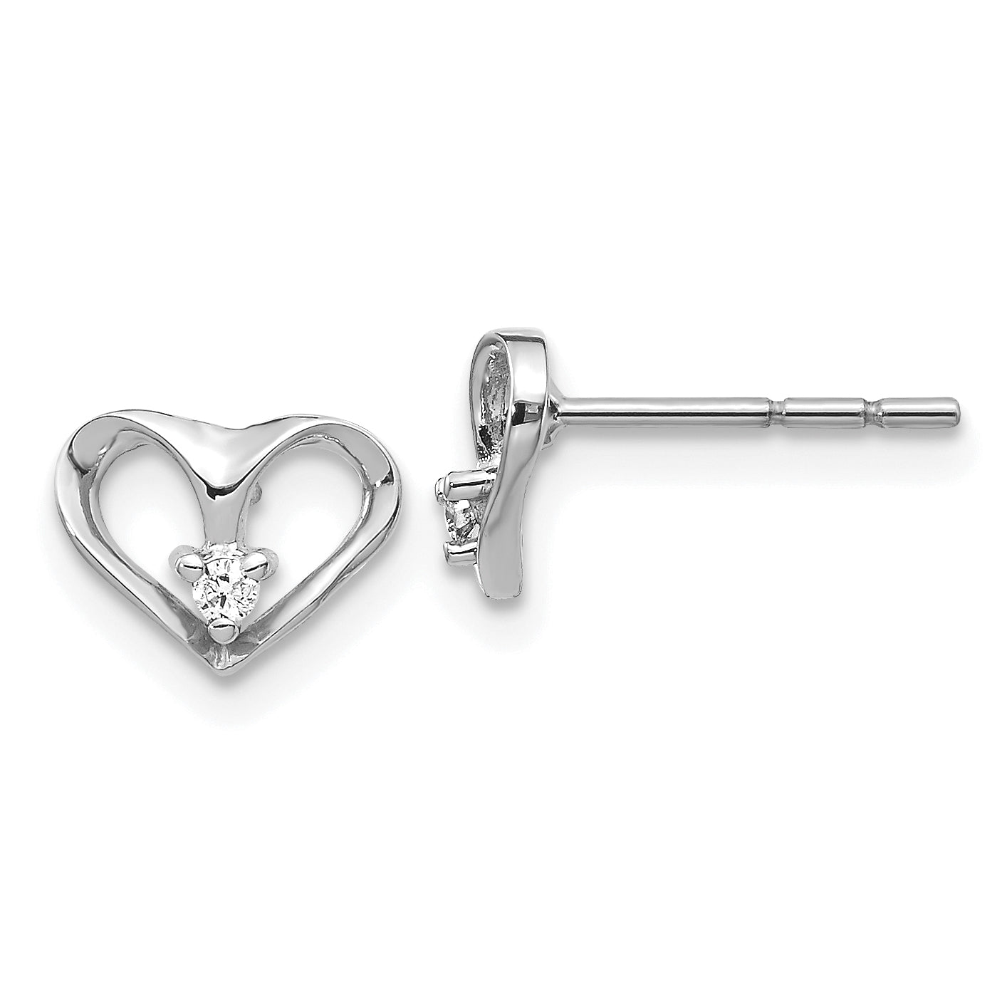14k White Gold AA Diamond Heart Post Earrings