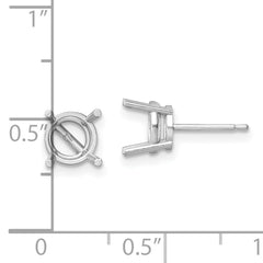 14k White Gold 7mm Round Earring Mounting (No Stone Included)