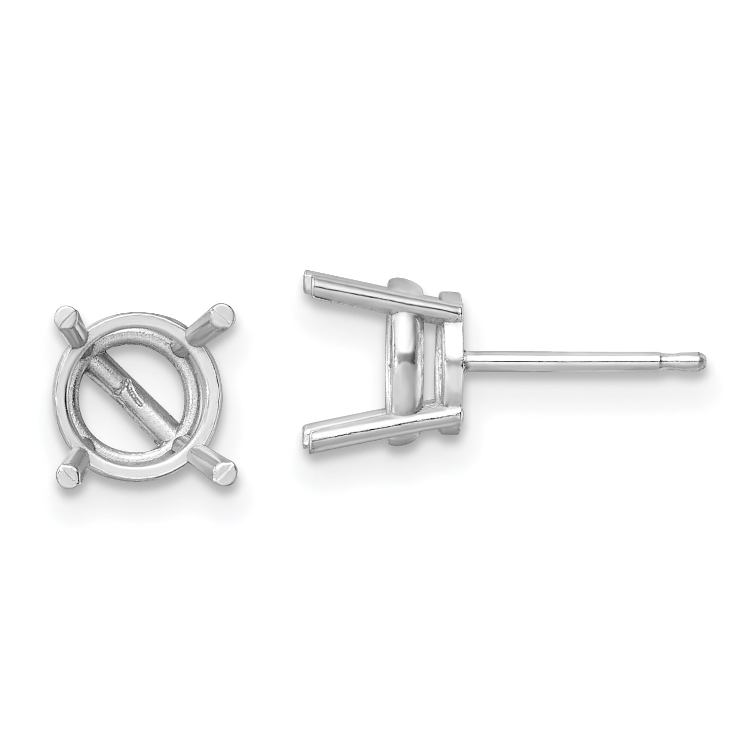 14k White Gold 7mm Round Earring Mounting (No Stone Included)