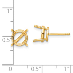 14ky Gold 8mm Round Earring Mounting (No Stone Included)s