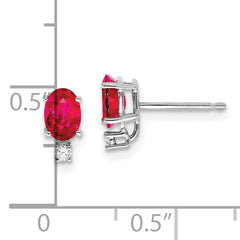 14k White Gold 6x4mm Oval Ruby & AAA Diamond Earrings