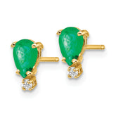 14k 6x4 Pear Emerald and Diamond Earrings