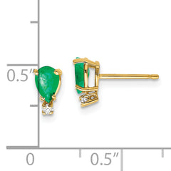 14k 6x4 Pear Emerald and Diamond Earrings