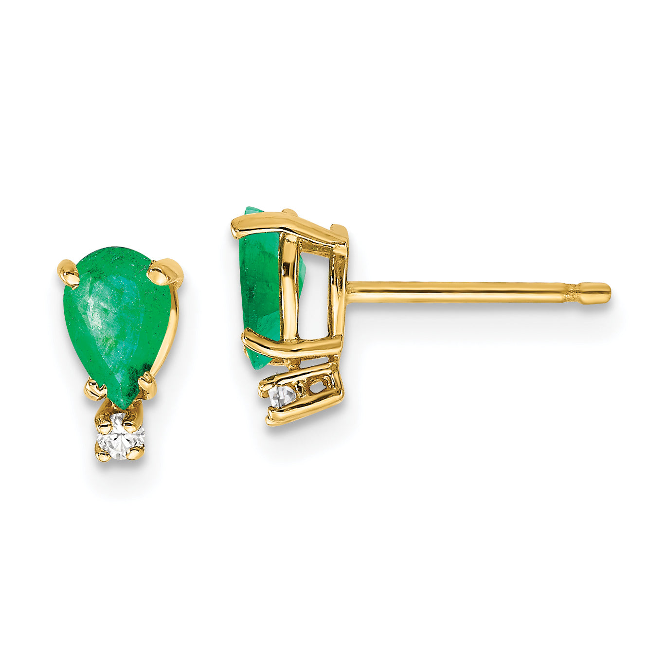 14k 6x4mm Pear Emerald & AAA Diamond Earrings