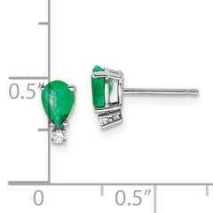 14k White Gold 6x4mm Pear Emerald & AAA Diamond Earrings