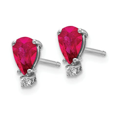 14k White Gold 6x4mm Pear Ruby & AAA Diamond Earrings