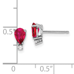 14k White Gold 6x4mm Pear Ruby & AAA Diamond Earrings
