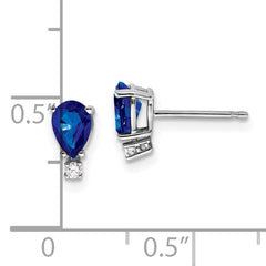 14k White Gold 6x4mm Pear Sapphire & AAA Diamond Earrings