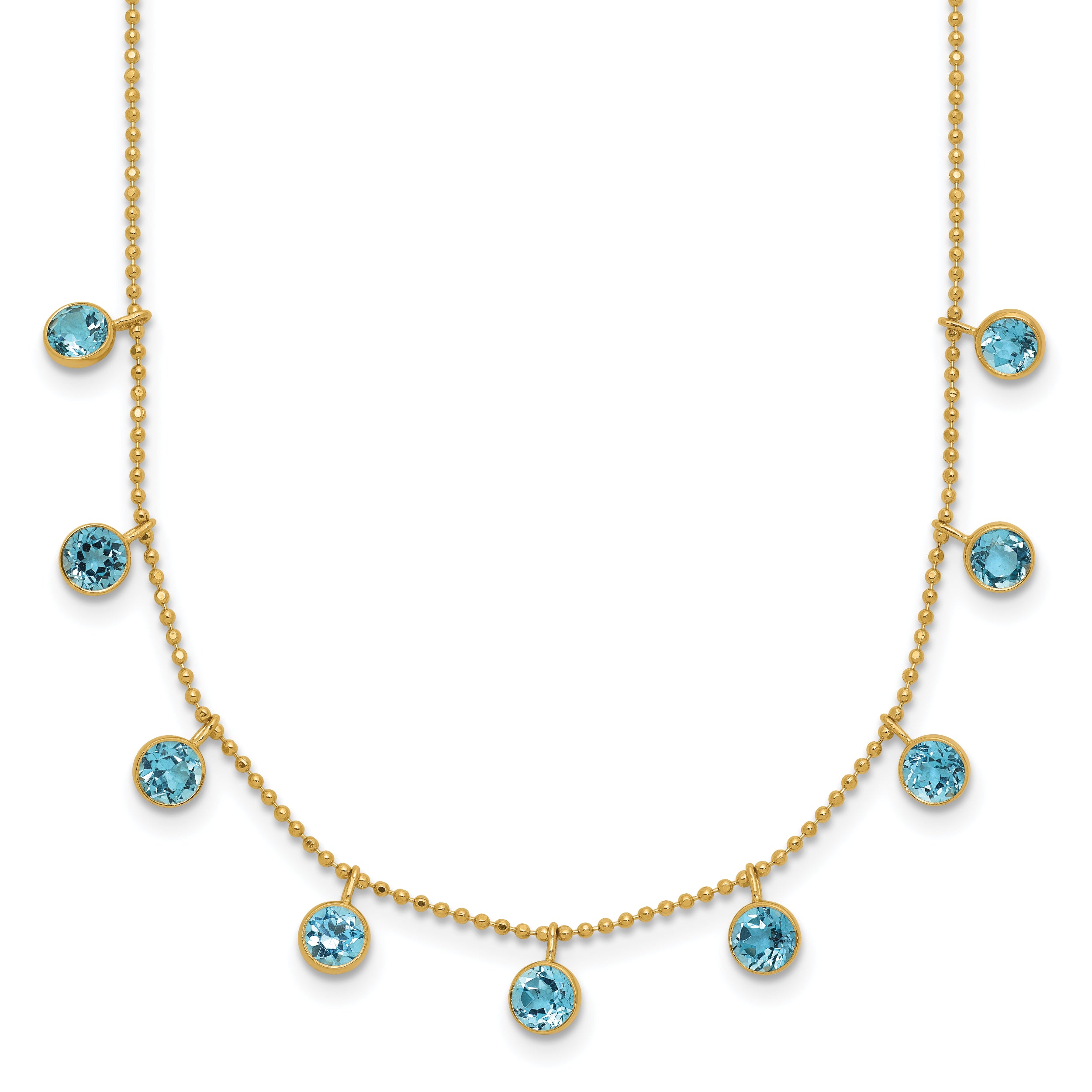 14k Blue Topaz Dangles 16 inch Necklace Plus 2 inch Extender