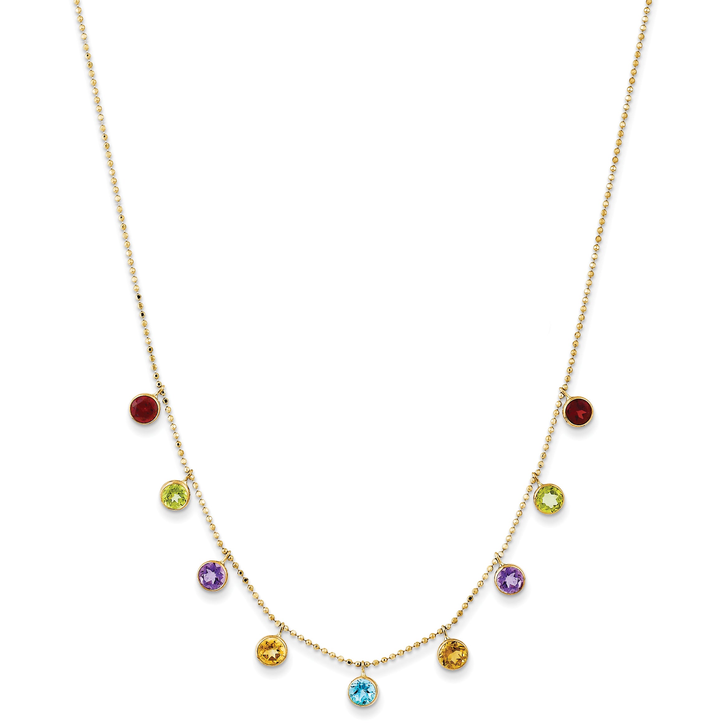 14K Amethyst/Citrine/Garnet/Peridot/Blue Topaz 16 inch Necklace Plus 2 inch Extender