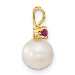 14k 7-8mm White Round Freshwater Cultured Pearl and .30RU Ruby Post Earrings and Pendant Set