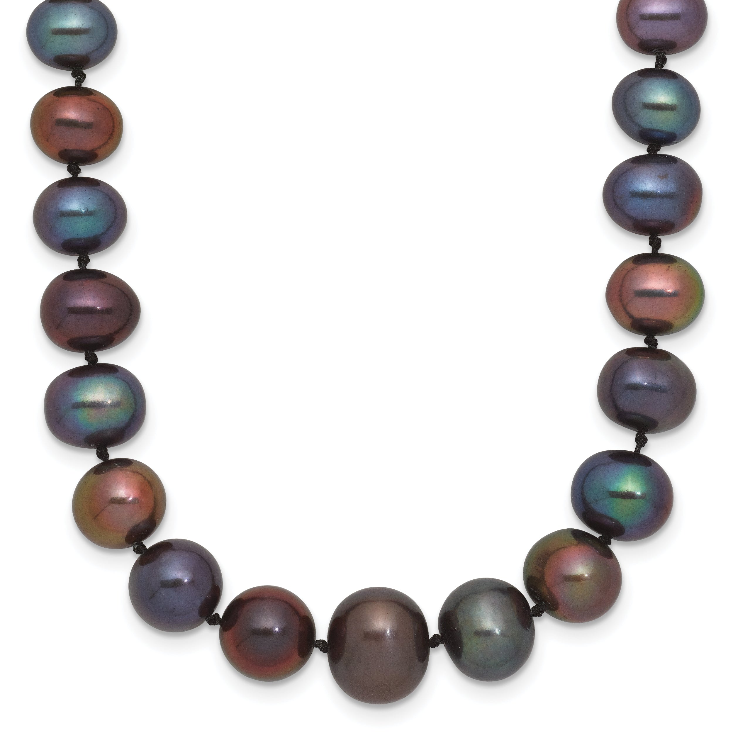 14k White Gold 4-10mm Graduated Black Near Round Freshwater Cultured Pearl 18 inch Necklace