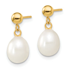 14k 7-8mm White Rice Freshwater Cultured Pearl 18 inch Necklace and Post Earring Set