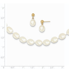 14k 7-8mm White Rice Freshwater Cultured Pearl 18 inch Necklace and Post Earring Set