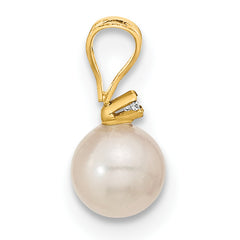 14k 5-6mm White Round Akoya Saltwater Cultured Pearl and .03 Carat Diamond Post Earrings and Pendant Set