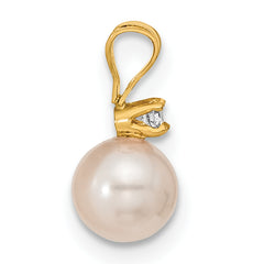 14k 6-7mm White Round Akoya Saltwater Cultured Pearl and .10 Carat Diamond Post Earrings and Pendant Set