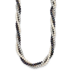 14k 6-7mm White/Gray/Black Near-Round Freshwater Cultured Pearl 3-Strand 18 inch Necklace