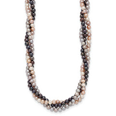 14k White Gold 6-7mm Pink/Gray/Black Near-Round Freshwater Cultured Pearl 3-Strand 18 inch Necklace