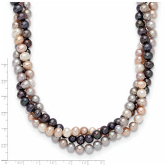 14k White Gold 6-7mm Pink/Gray/Black Near-Round Freshwater Cultured Pearl 3-Strand 18 inch Necklace
