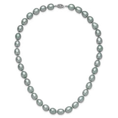 14k White Gold 8-9mm Grey Rice Freshwater Cultured Pearl 16 inch Necklace