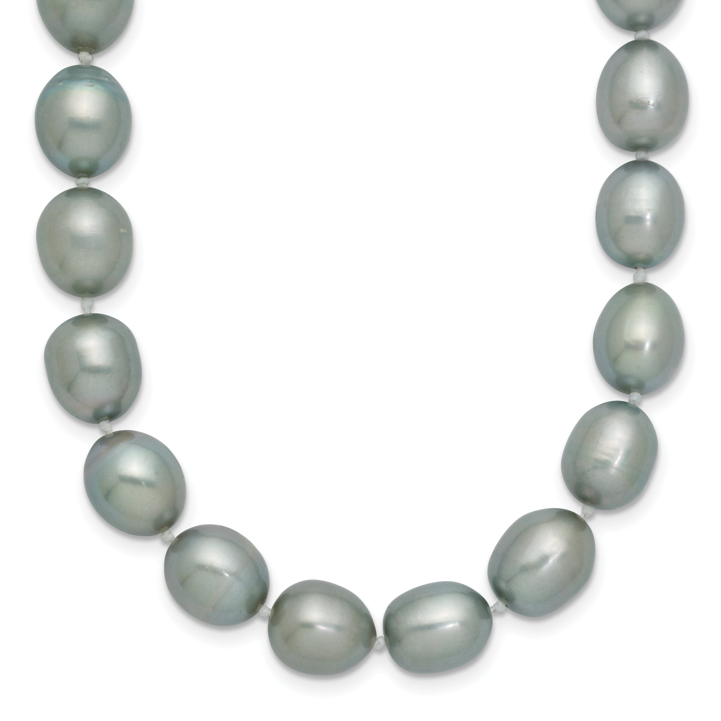 14k White Gold 8-9mm Grey Rice Freshwater Cultured Pearl 24 inch Necklace