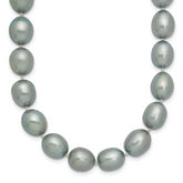 14k White Gold 8-9mm Grey Rice Freshwater Cultured Pearl 24 inch Necklace