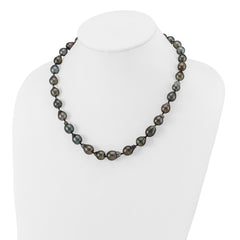 14k White Gold 8-11mm Black Baroque Tahitian Saltwater Cultured Pearl Graduated 18 inch Necklace