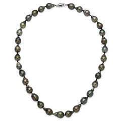 14k White Gold 8-11mm Black Baroque Tahitian Saltwater Cultured Pearl Graduated 18 inch Necklace