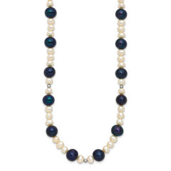 14k White Gold Black and White Semi-Round Freshwater Cultured and Mirror Bead 18 inch Necklace