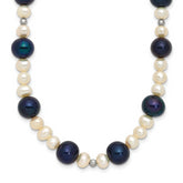 14k White Gold Black and White Semi-Round Freshwater Cultured and Mirror Bead 18 inch Necklace