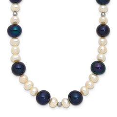 14k White Gold Black and White Semi-Round Freshwater Cultured and Mirror Bead 18 inch Necklace