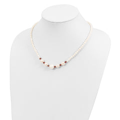 14k White Semi-Round Freshwater Cultured Pearl and Faceted 4.0GA Garnet Bead 18 inch Necklace