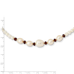 14k White Semi-Round Freshwater Cultured Pearl and Faceted 4.0GA Garnet Bead 18 inch Necklace