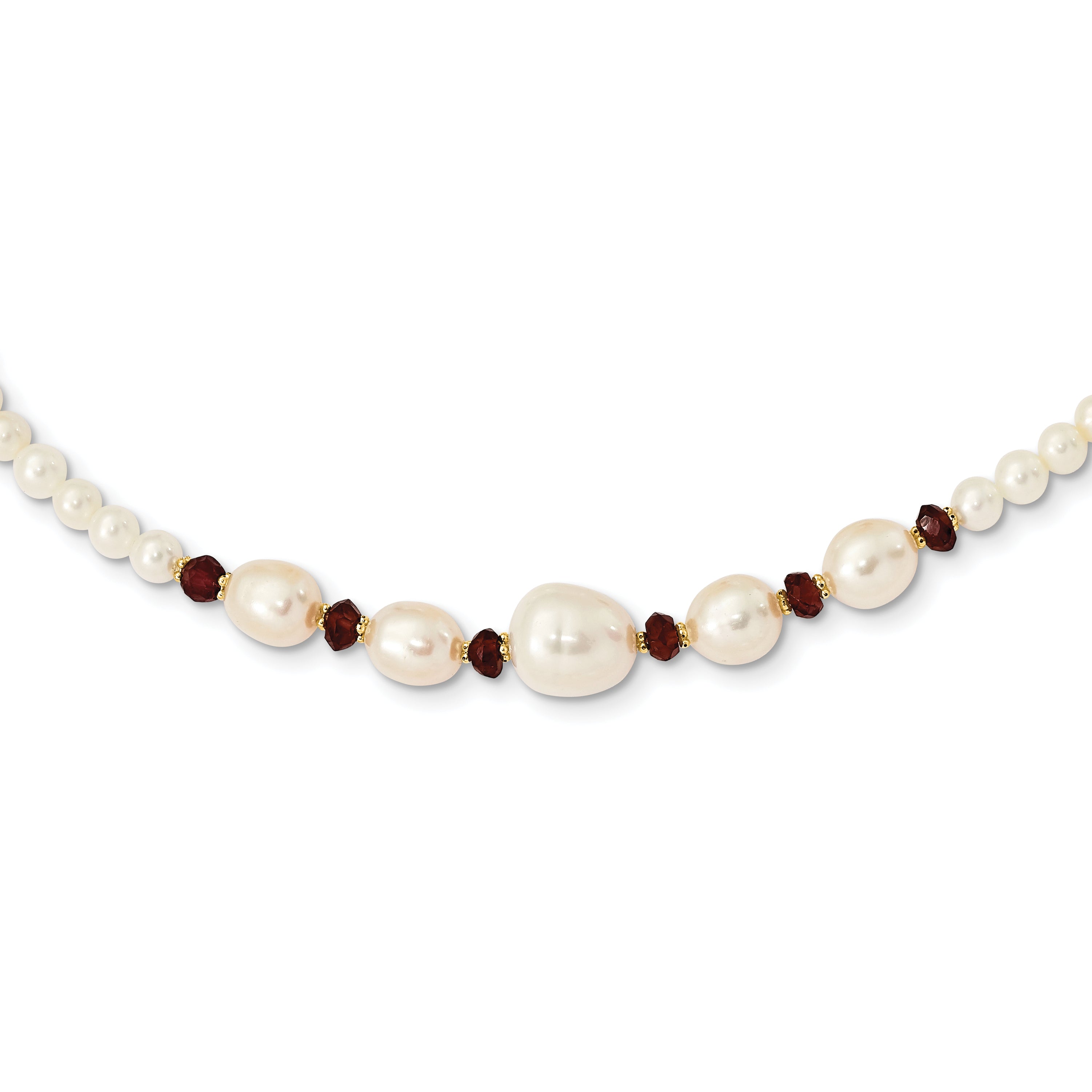 14k White Semi-Round Freshwater Cultured Pearl and Faceted 4.0GA Garnet Bead 18 inch Necklace