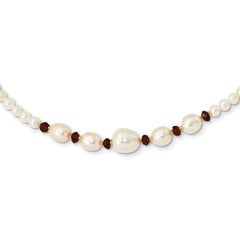 14k White Semi-Round Freshwater Cultured Pearl and Faceted 4.0GA Garnet Bead 18 inch Necklace