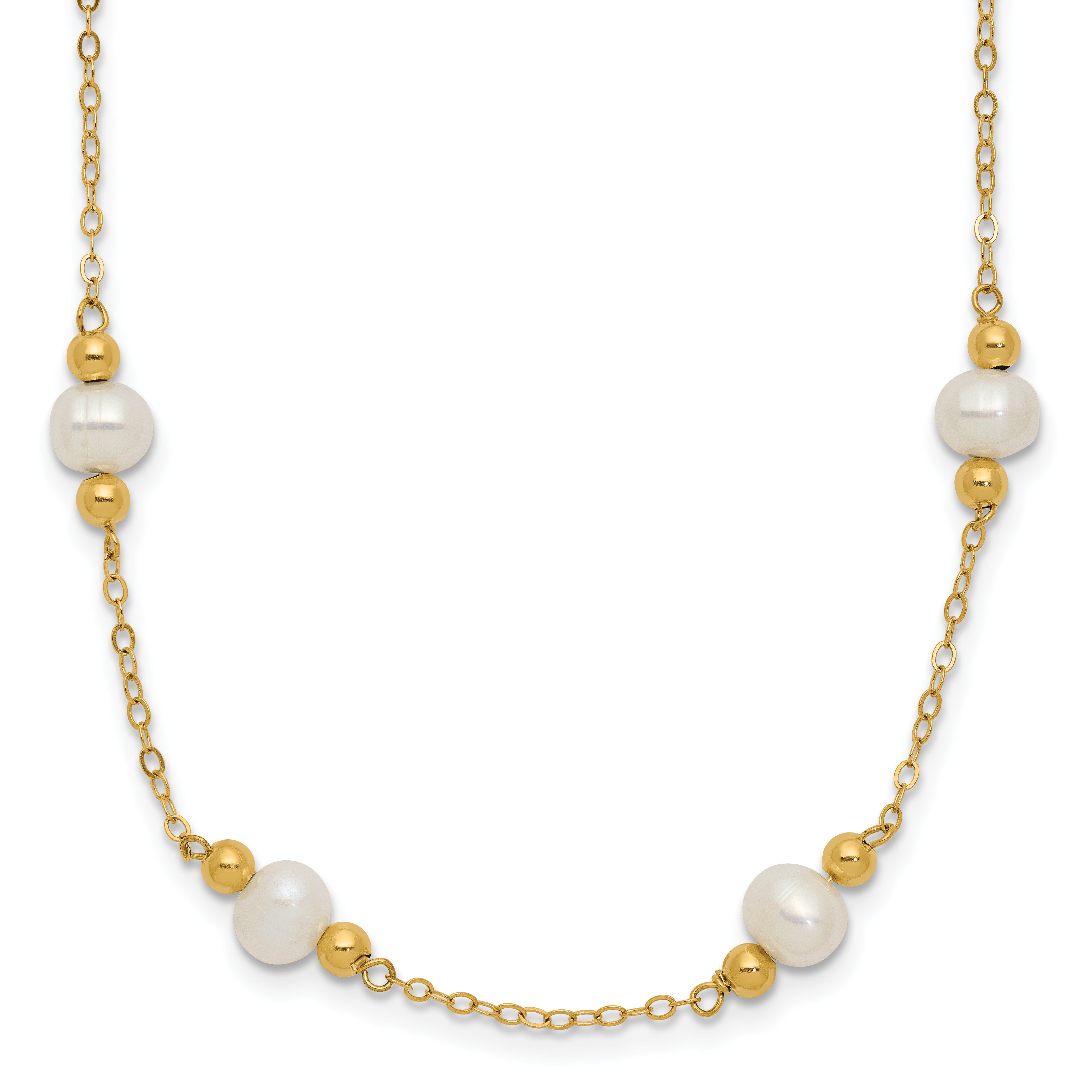 14k 5-6mm White Near-Round Freshwater Cultured Pearl Beaded 12-Station 18 inch Necklace