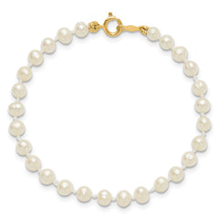 14k 3-4mm White Semi-Round Freshwater Cultured Pearl 4 inch Bracelet