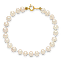 14k 4-5mm White Semi-Round Freshwater Cultured Pearl 4 inch Bracelet
